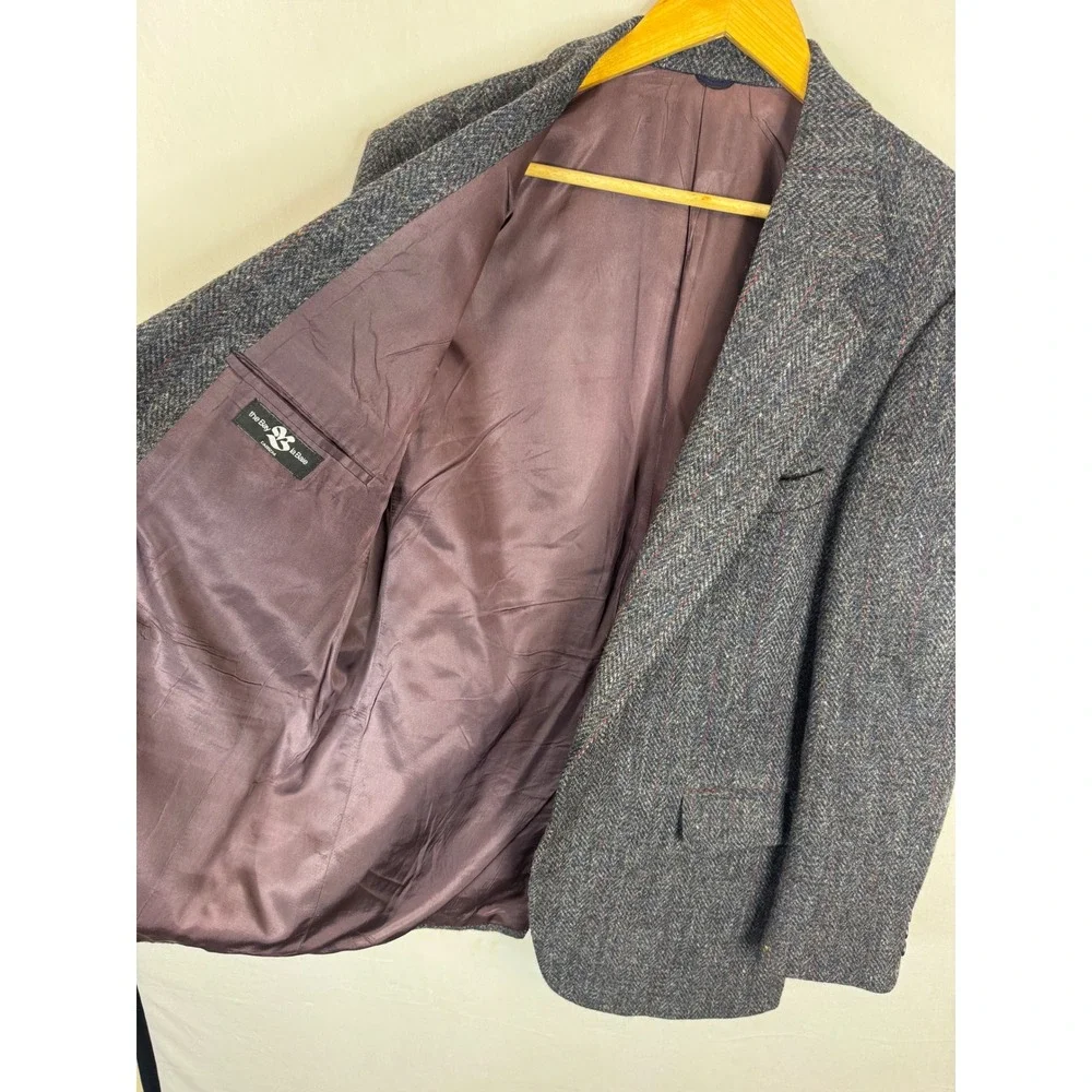 Harris Tweed The Bay Mens 44 / 42 Grey Herringbone Wool Blazer Sport Coat
